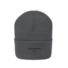 Load image into Gallery viewer, Grey Thumos Black Lettering, Knit Beanie,