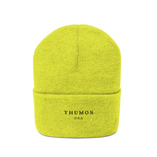 Load image into Gallery viewer, Yellow Thumos Black Lettering, Knit Beanie,