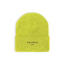 Load image into Gallery viewer, Yellow Thumos Black Lettering, Knit Beanie,