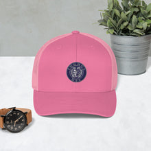 Load image into Gallery viewer, Light and dark pink Trucker Cap with Official Thumos USA Logo