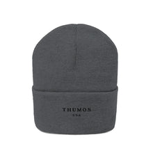 Load image into Gallery viewer, Grey Thumos Black Lettering, Knit Beanie,
