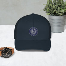 Load image into Gallery viewer, Navy Blue Trucker Cap with Official Thumos USA Logo
