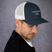 Load image into Gallery viewer, White and green Trucker Cap with Thumos USA Lettering
