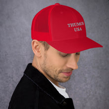 Load image into Gallery viewer, Red Trucker Cap with Thumos USA Lettering
