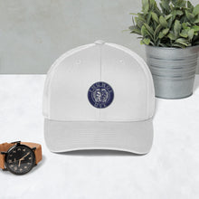 Load image into Gallery viewer, White Trucker Cap with Official Thumos USA Logo
